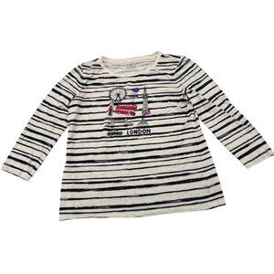 Talbots Women's London Embroidered 3/4‎ Sleeve Striped Cotton Shirt Sz small